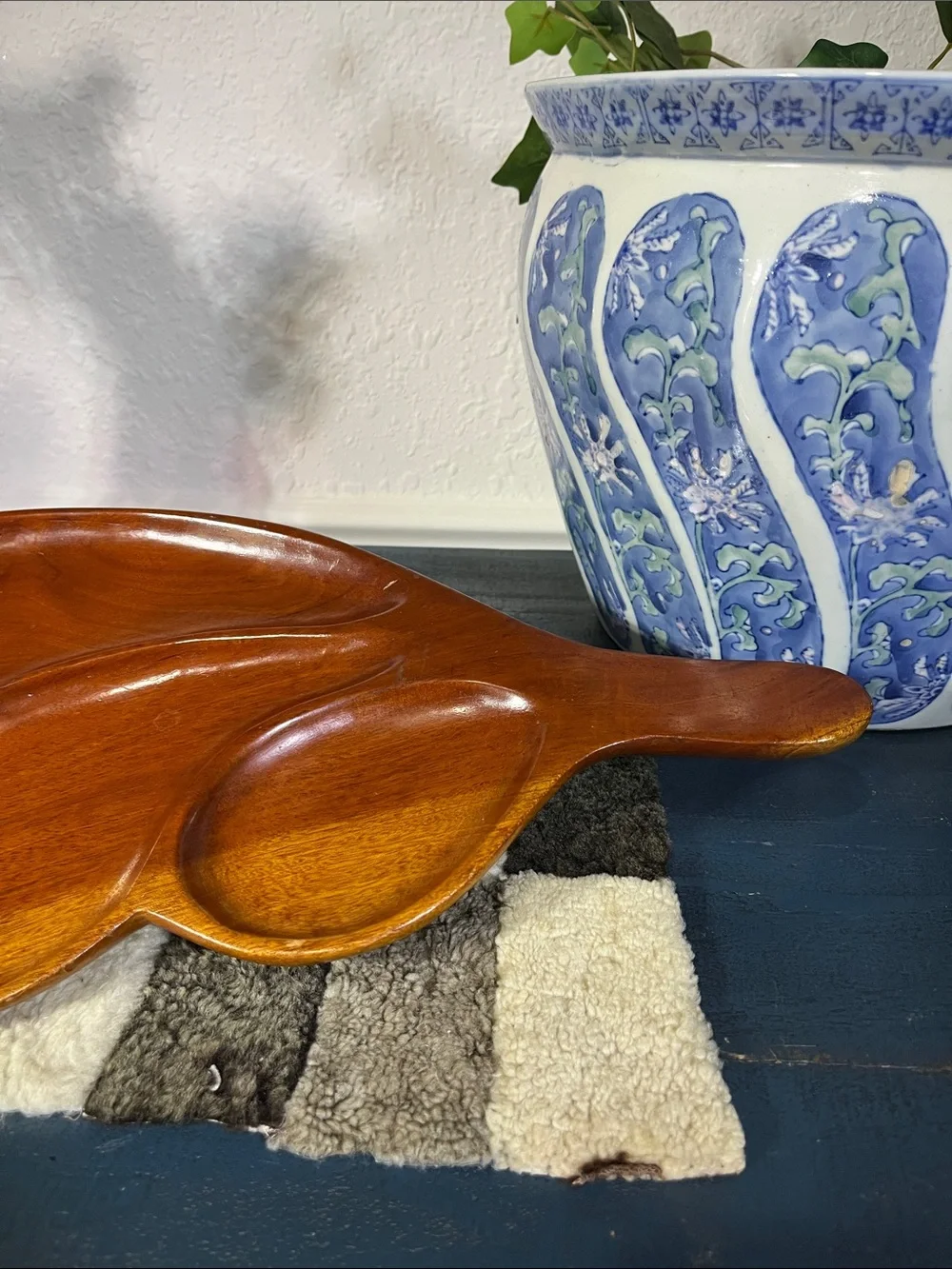 Vintage MCM Monkey Pod Wood Serving Tray 3 Compartment Snack Dish